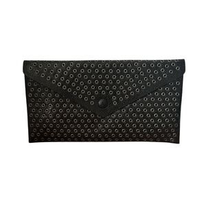 Azzedine Alaïa Studded Leather Envelope Clutch Black Silver-tone Grommets